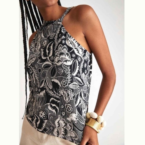 NWT Anthropologie Black White Floral Asymmetrical Cutout Cotton Top - Picture 2 of 10